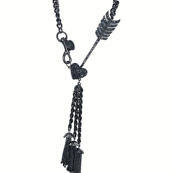Betsey Johnson Icy Crystal Heart Cupid Arrow Long Chain Necklace 20" Layered - Picture 5 of 11